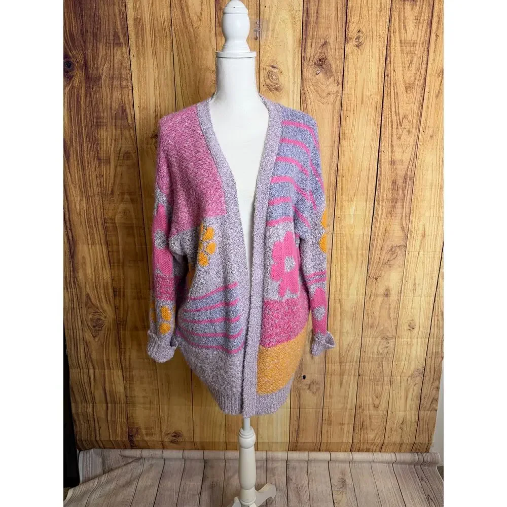 Sincerely Jules Flower Knit Cardigan Pink Orange Size M